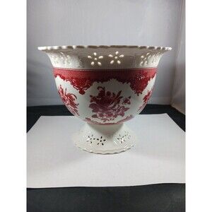 Vintage FTD Ceramic Bowl Red White Fruits Storage